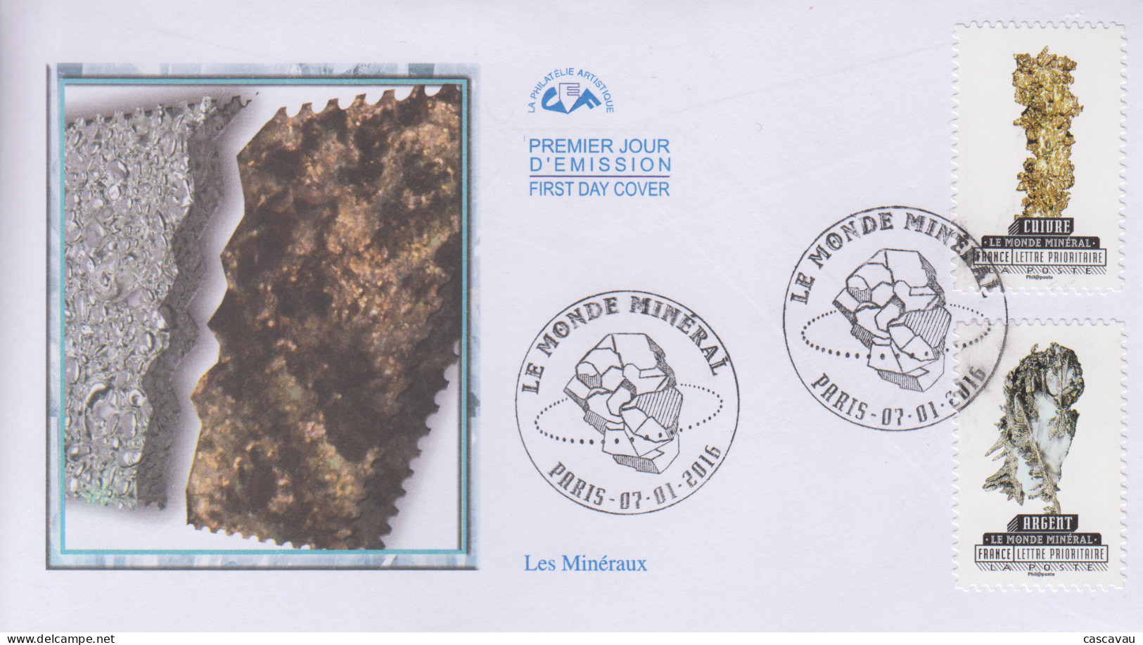 Enveloppe  FDC  1er  Jour   FRANCE    LES   MINERAUX    2016 - 2010-2019