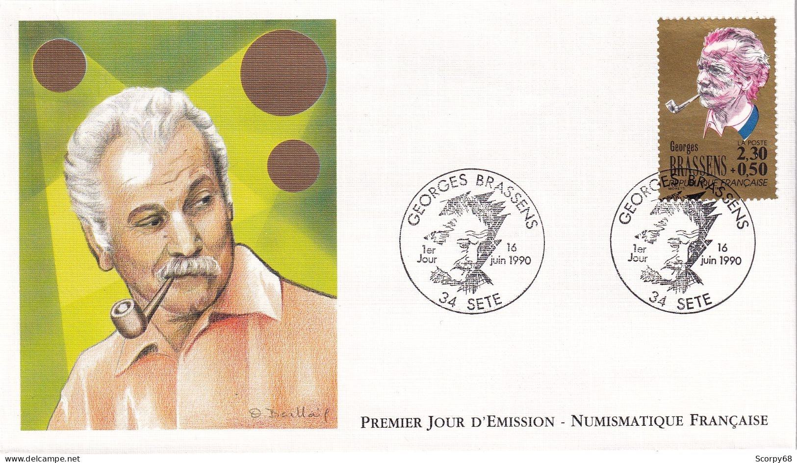 FDC 16/06/1990: Georges BRASSENS - Y&T N° 2654 - 1990-1999