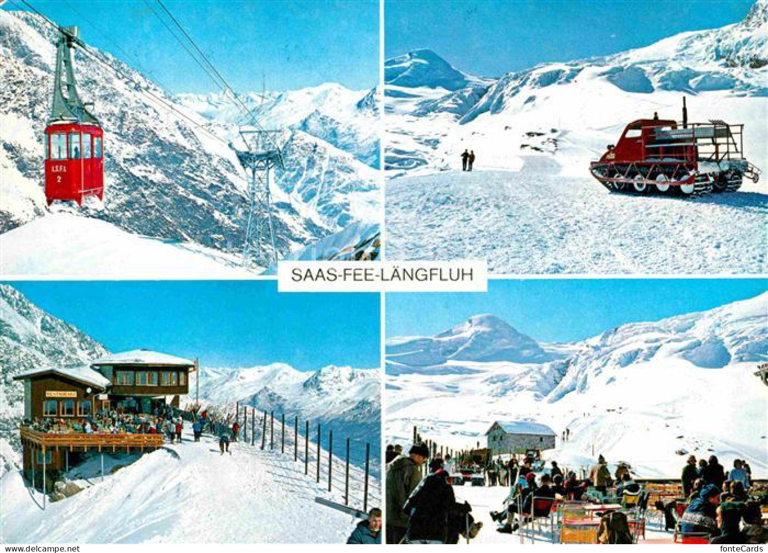 12623444 Saas-Fee Laengfluh Seilbahn Pistenraupe Bergsteigerheim Restaurant Terr - Other & Unclassified