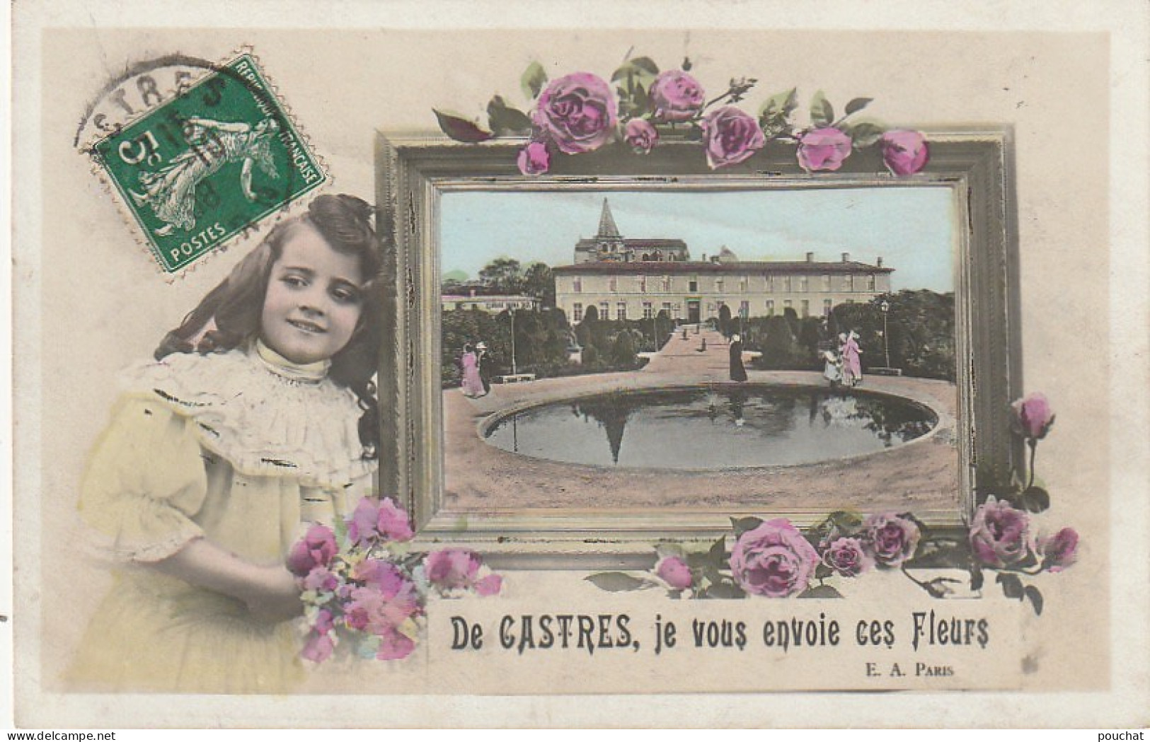 KO 11-(81) " DE CASTRES , JE VOUS ENVOIE CES FLEURS " - FILLETTE ET TABLEAU - CARTE FANTAISIE COLORISEE - 2 SCANS - Castres