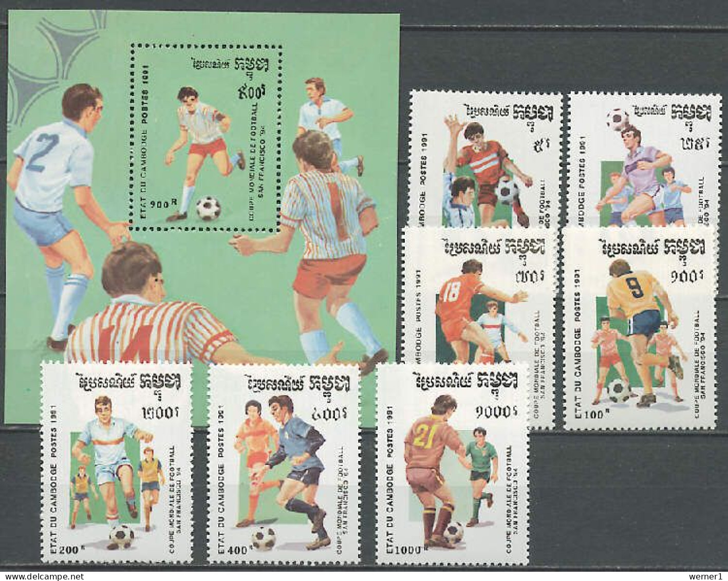 Cambodia 1991 Football Soccer World Cup Set Of 7 + S/s MNH - 1994 – Stati Uniti