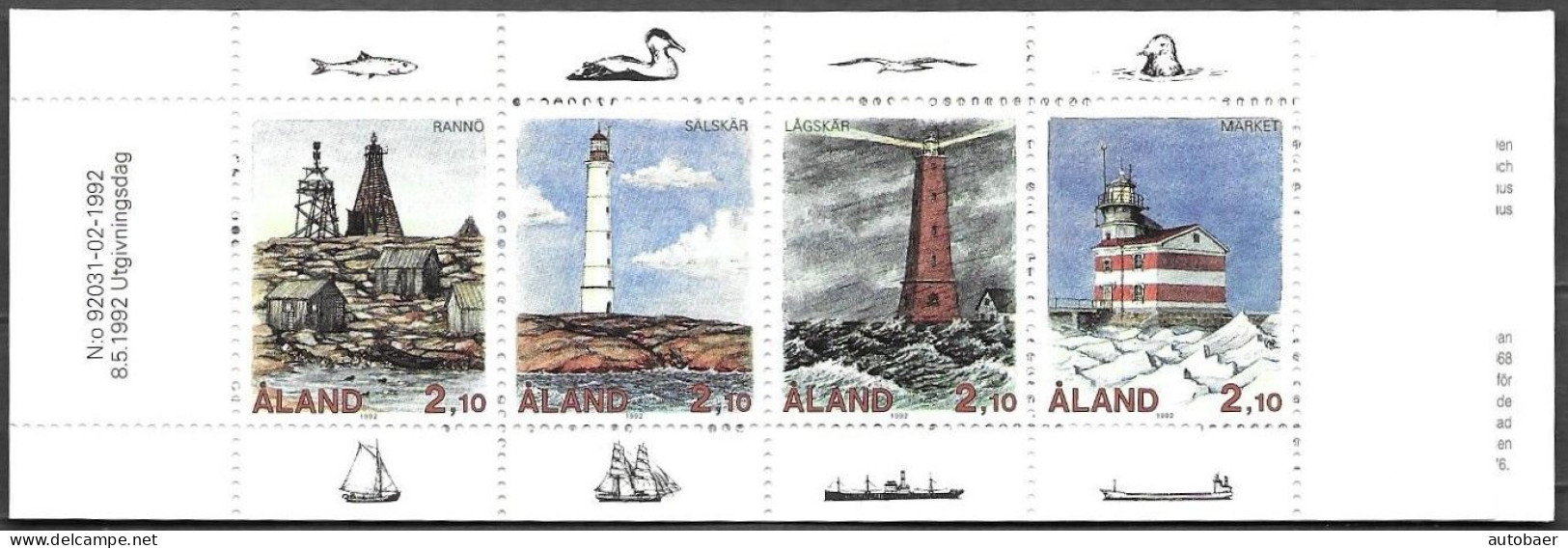 Aland Islands 1992 Lighthouses Booklet Carnet Mi No. MH 1 (57-60) ** MNH Neuf Postfrisch - Aland