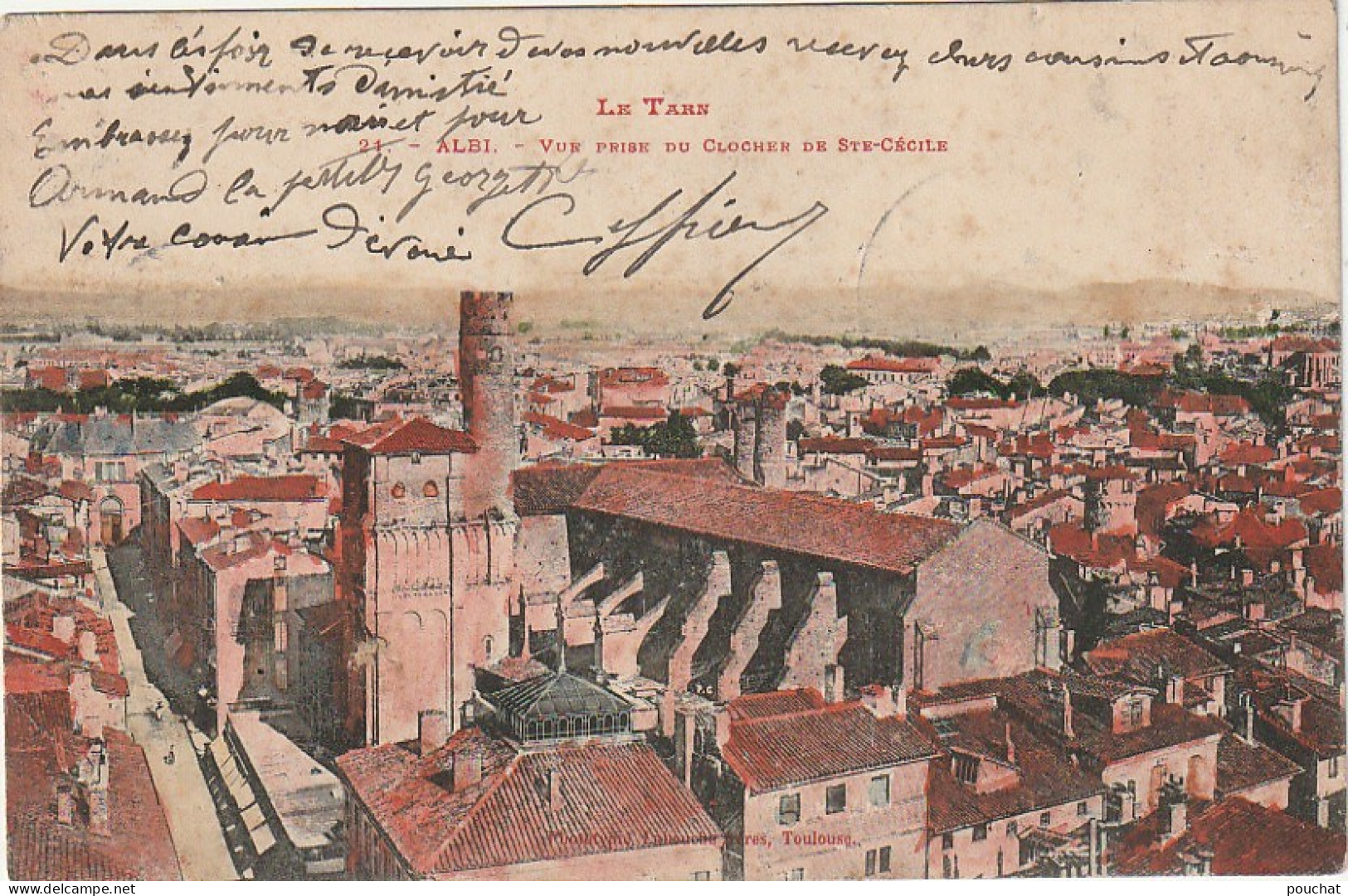 KO 12-(81) ALBI - VUE PRISE DU CLOCHER DE SAINTE CECILE - CARTE COLORISEE - 2 SCANS - Albi