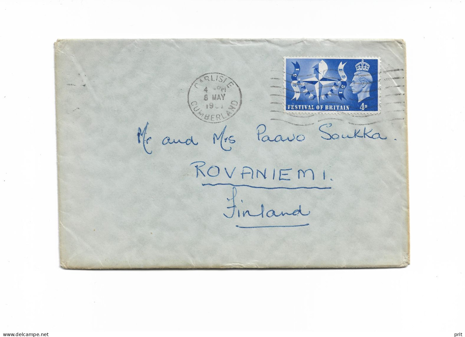 Carlisle Cumberland Great Britain Cover To Rovaniemi Lapland Finland 1951 George VI 4d - Brieven En Documenten