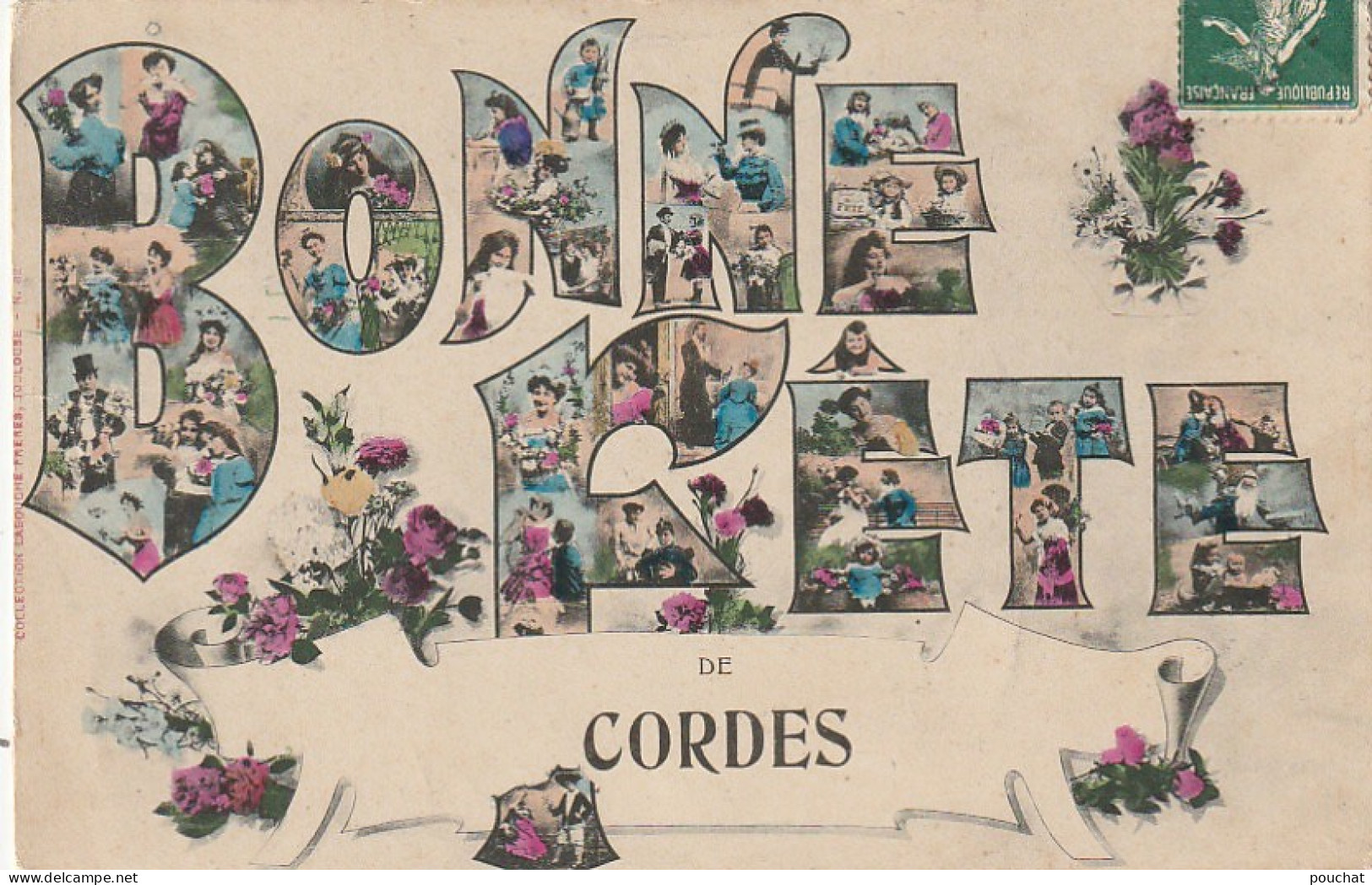 KO 12-(81) " BONNE FETE " DE CORDES -  LETTRES  FANTAISIES COLORISEES - FLEURS - 2 SCANS - Cordes