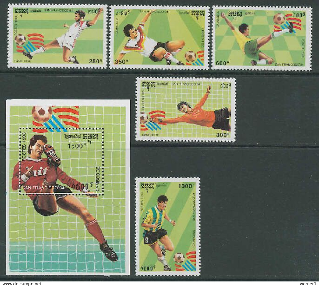 Cambodia 1993 Football Soccer World Cup Set Of 5 + S/s MNH - 1994 – USA