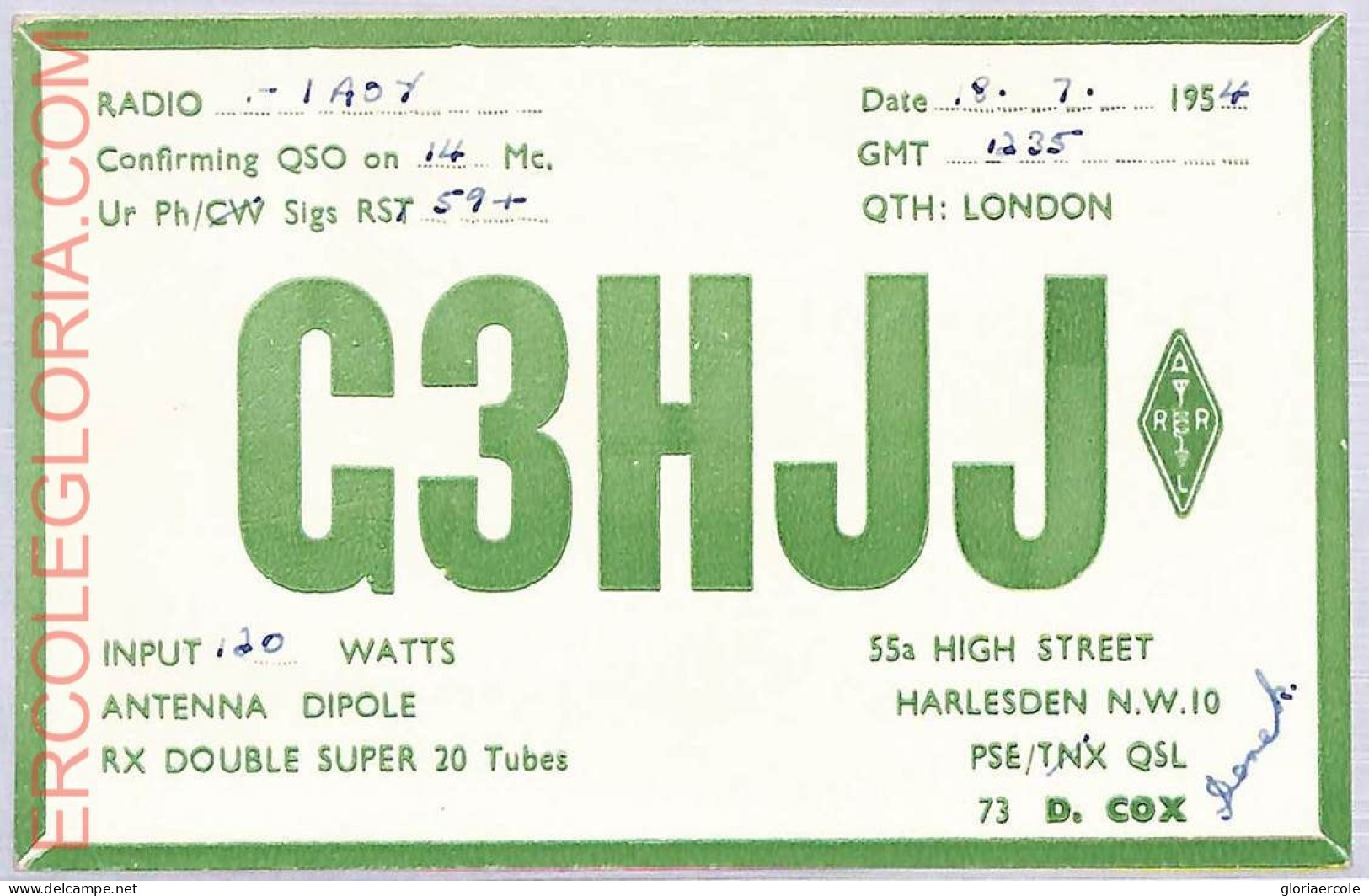 Ad9107 - GREAT BRITAIN - RADIO FREQUENCY CARD - England - London - 1954 - Radio