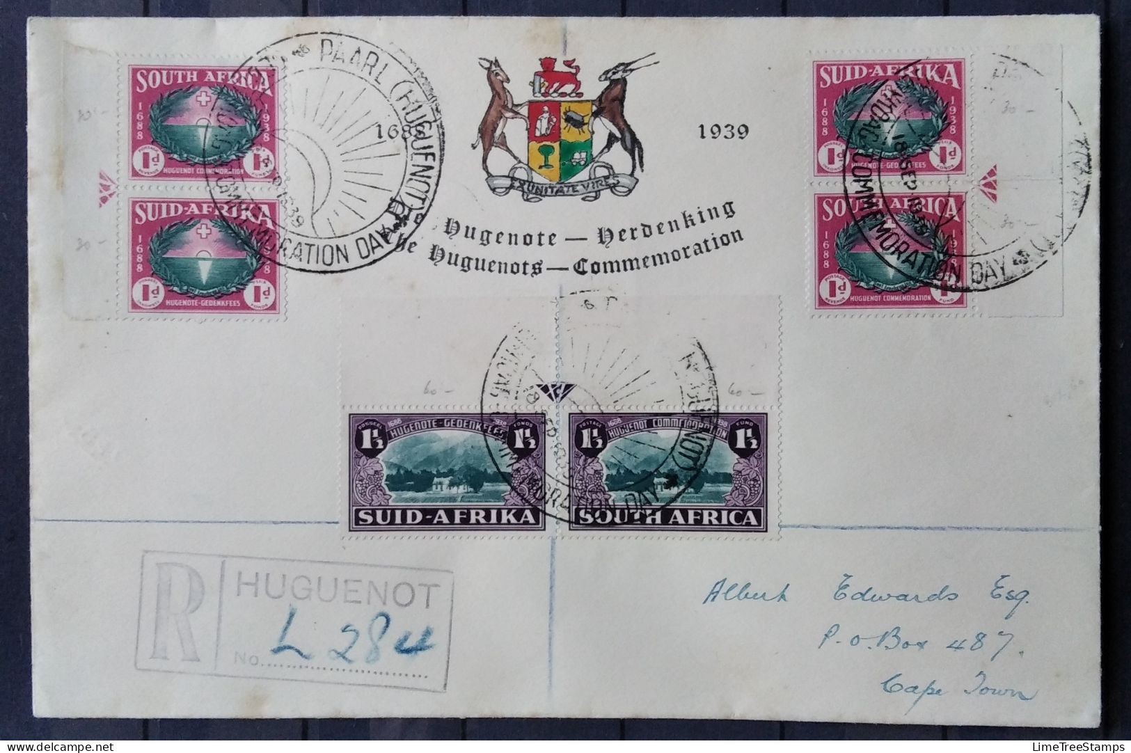 SOUTH AFRICA 1939 Huguenot Commemoration Day Envelope - Arrow Pairs - Storia Postale