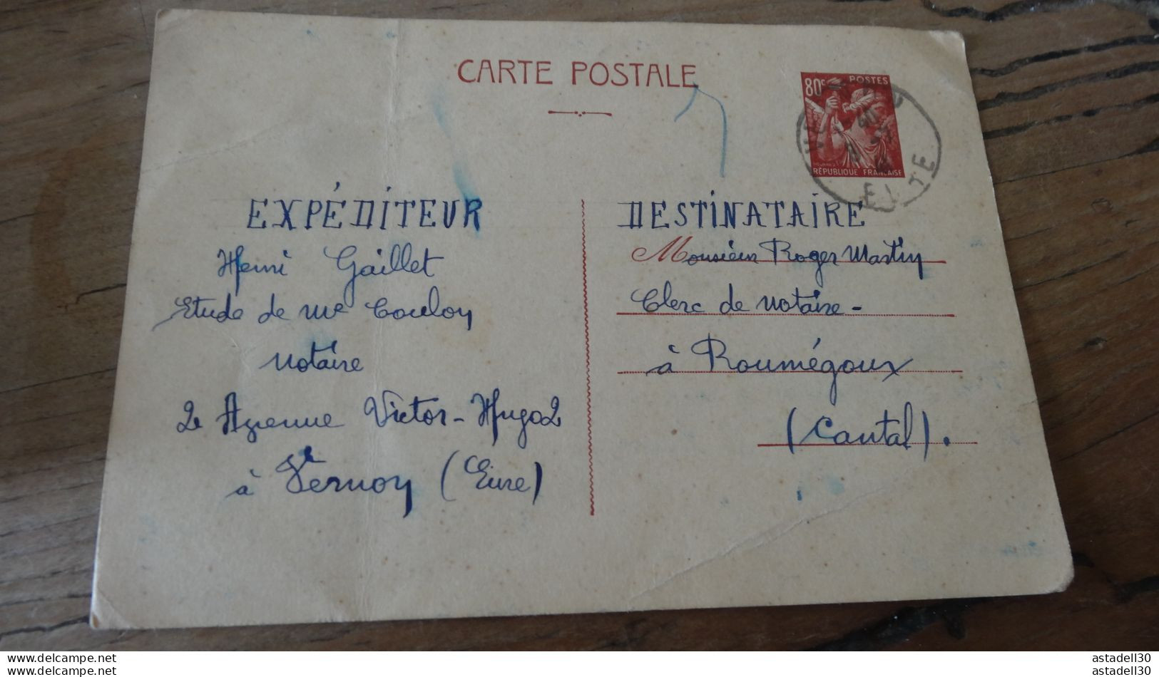 Entier Postal Iris 80c Sans Les Mentions Expediteur Et Destinataire Rajoutés Manuellement - 1941 ............. G-69 - Otros & Sin Clasificación