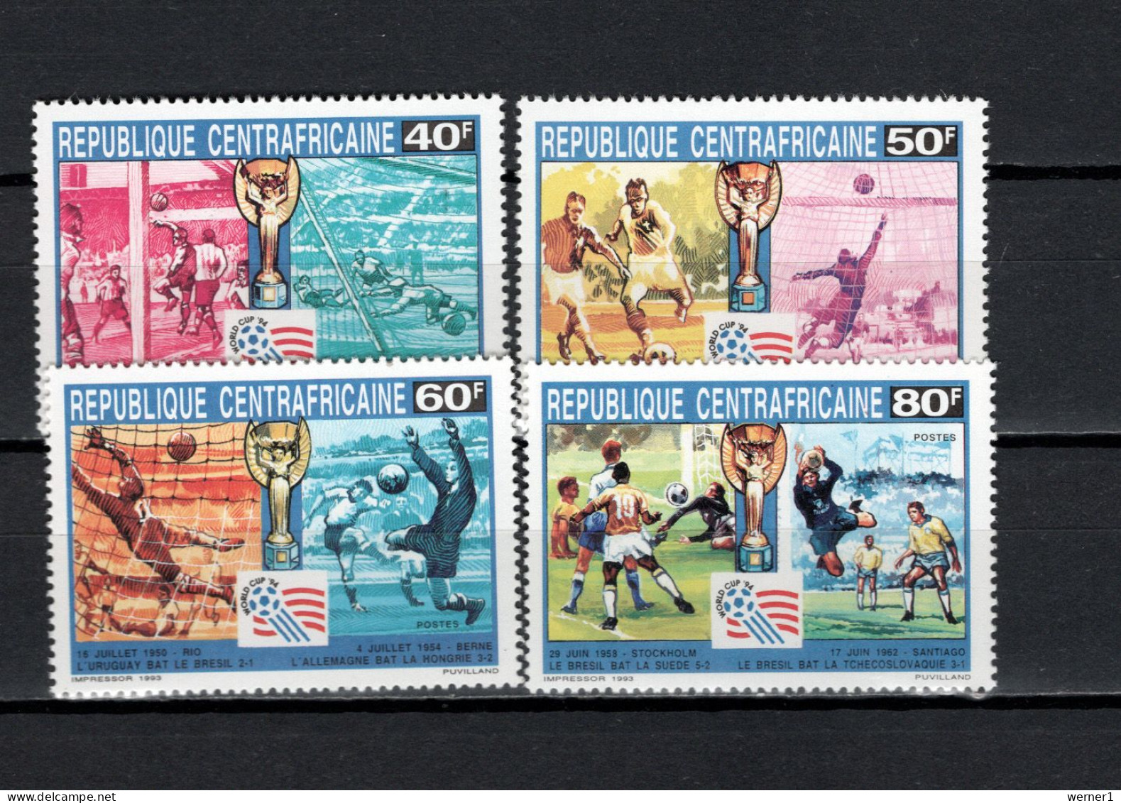 Central Africa 1993 Football Soccer World Cup 4 Stamps MNH - 1994 – Estados Unidos