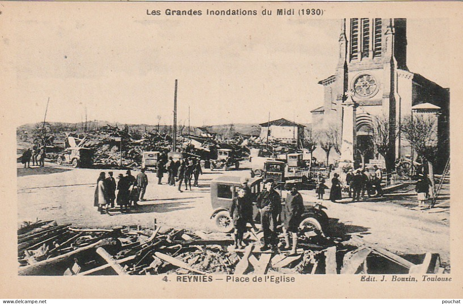 KO 20-(82) REYNIES - INONDATIONS DU MIDI 1930 - PLACE DE L' EGLISE - POPULATION ET DECOMBRES - 2 SCANS - Überschwemmungen