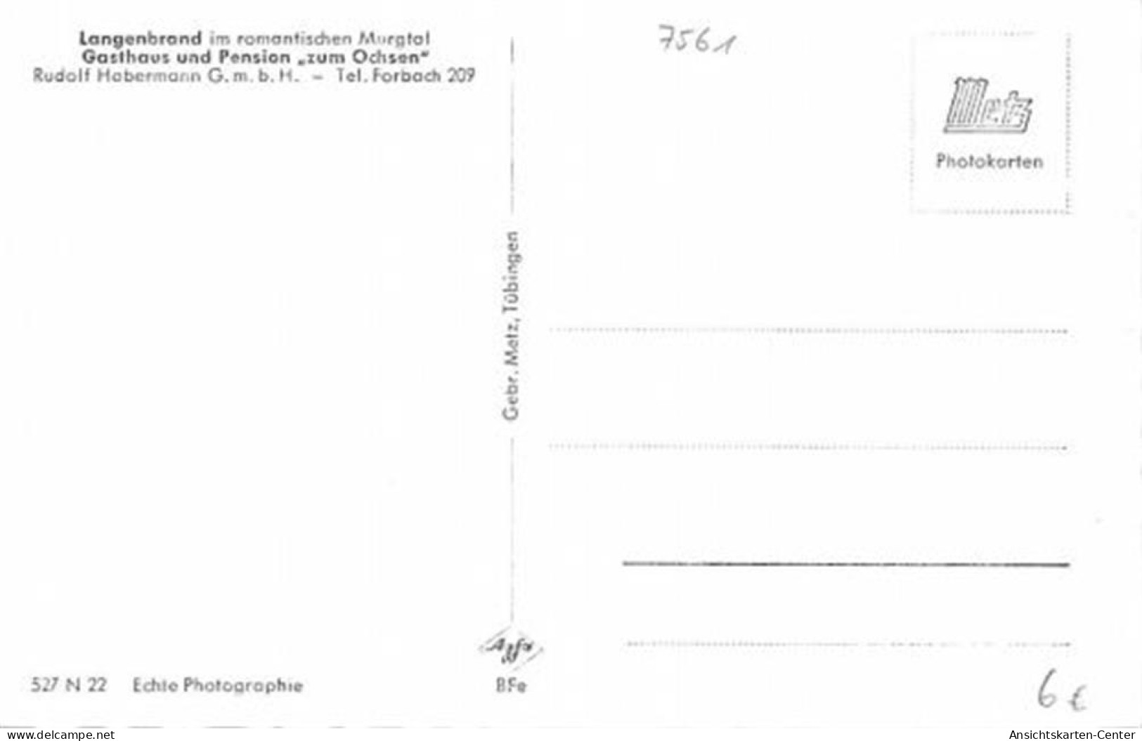 39105606 - Langenbrand Im Murgtal. Gasthaus Und Pension Zum Ochsen Ungelaufen  Top Erhaltung. - Rastatt