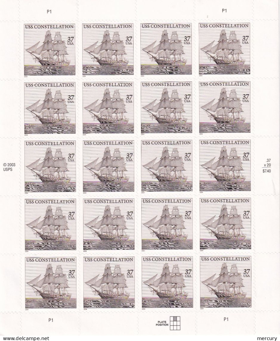 USA - Feuille De 20 Autocollants USS Constellation - Ungebraucht