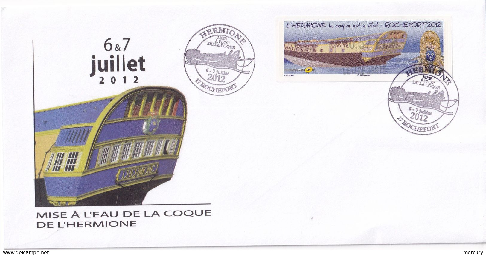 FRANCE - Lot de 12 documents sur la mise à l'eau de la coque de l'Hermione et de son retour - 12 scans