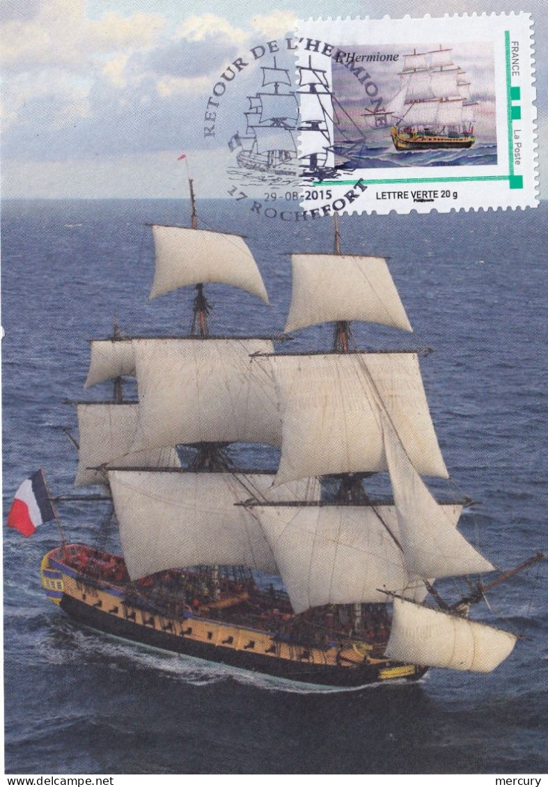 FRANCE - Lot de 12 documents sur la mise à l'eau de la coque de l'Hermione et de son retour - 12 scans