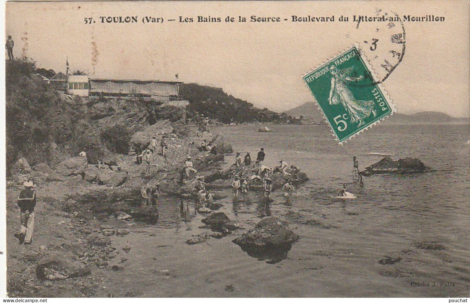 KO 22-(83) TOULON - LES BAINS DE LA SOURCE - BOULEVARD DU LITTORAL AU MOURILLON - BAIGNEURS , PECHEURS SUR LES ROCHERS - - Toulon