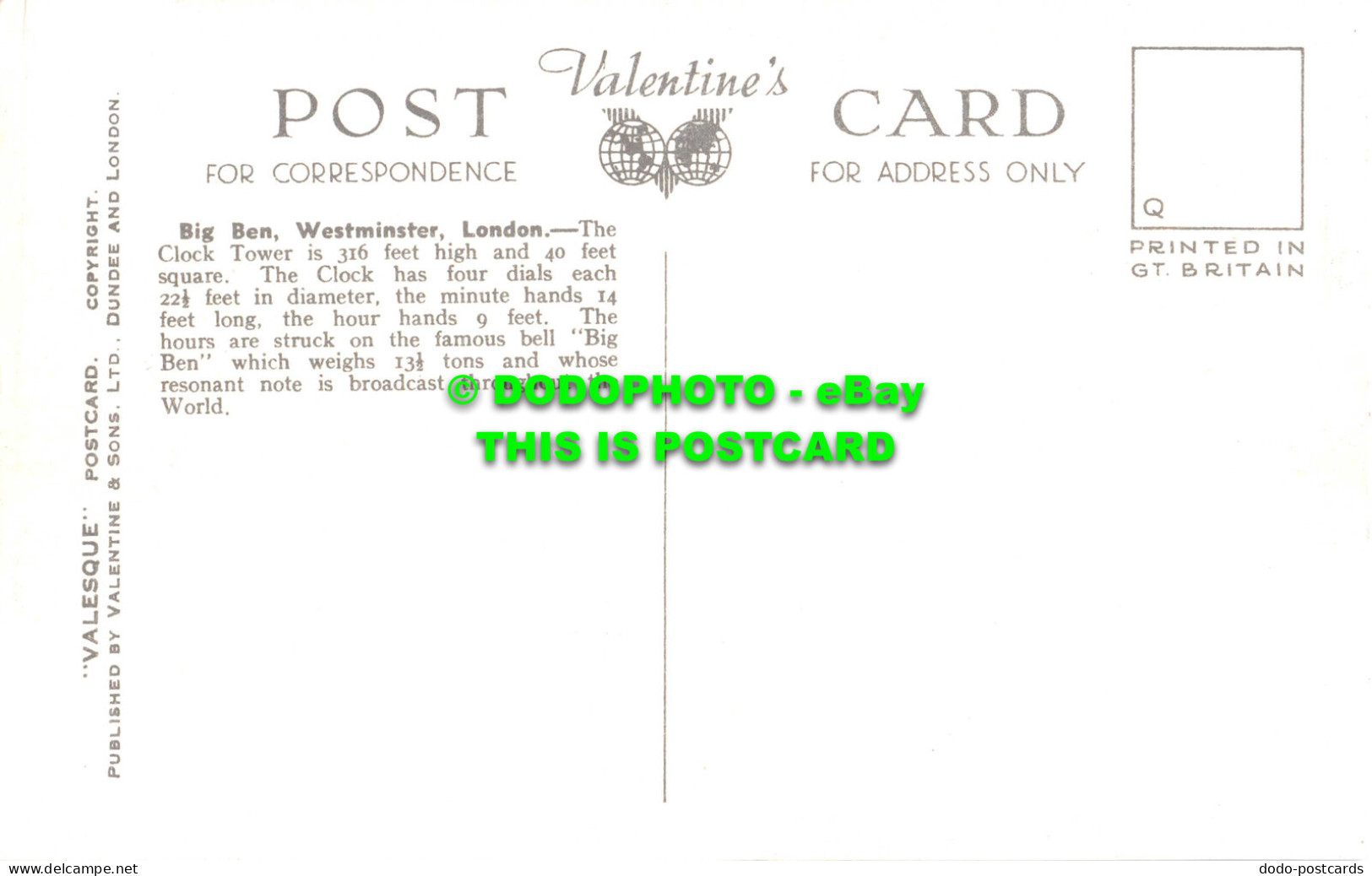 R540443 London. Westminster. Big Ben. Valentine. Valesque - Other & Unclassified