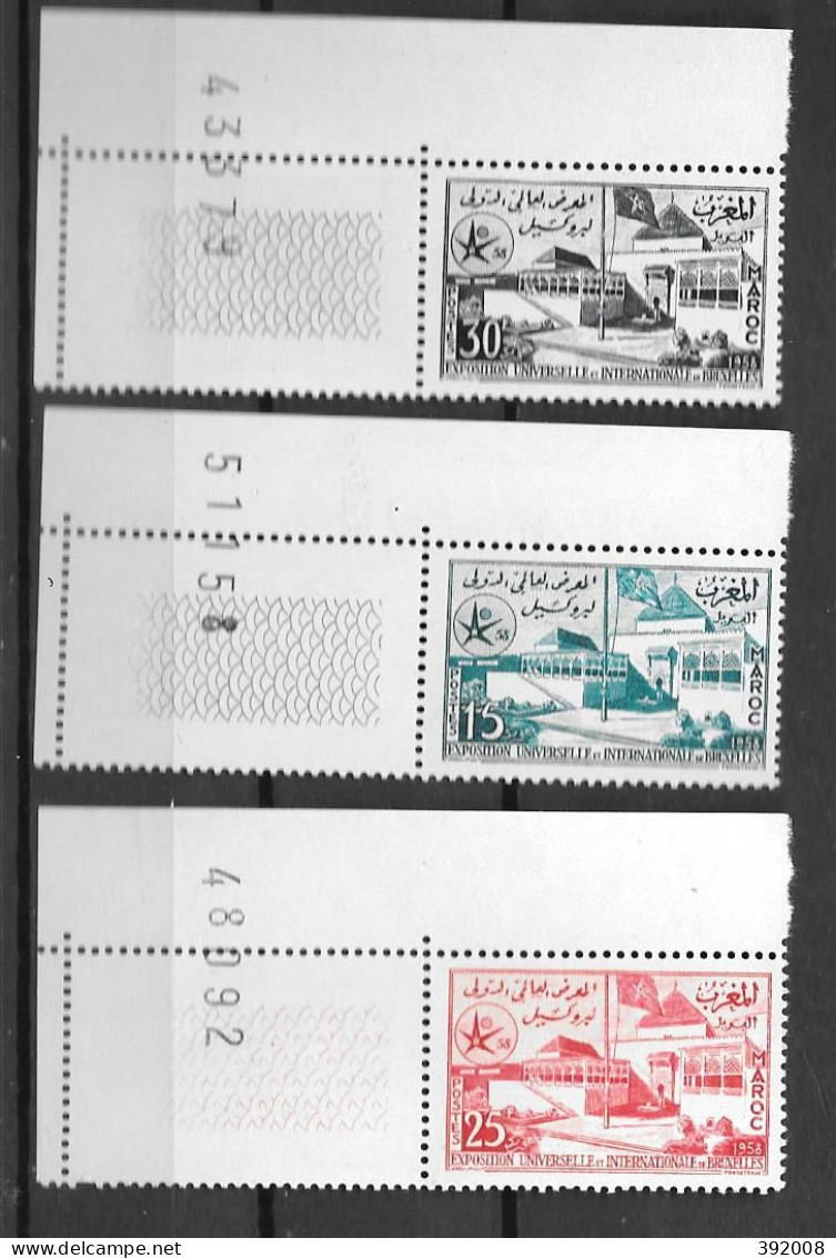 1958 - N° 383 à 385*MH - Exposition De Bruxelles - Morocco (1956-...)