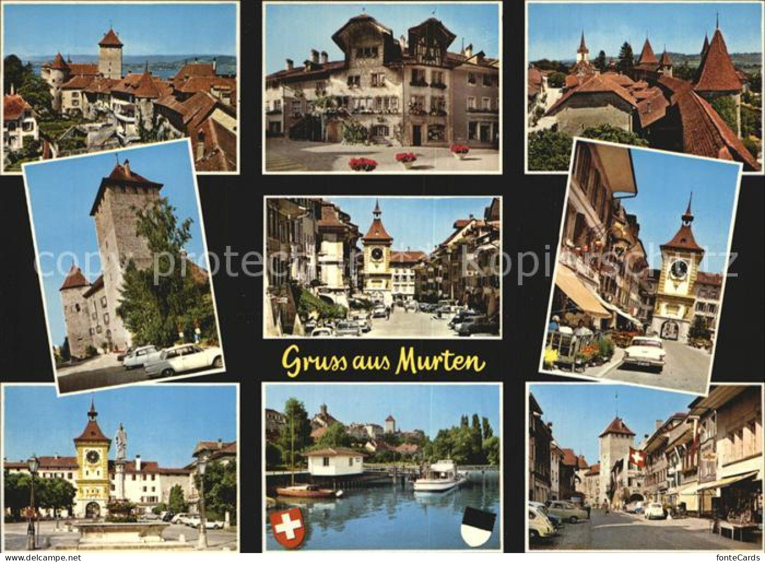 12611783 Murten Morat Teilansicht Wehrtuerme Stadtmauer Brunnen Schiffanlegestel - Andere & Zonder Classificatie