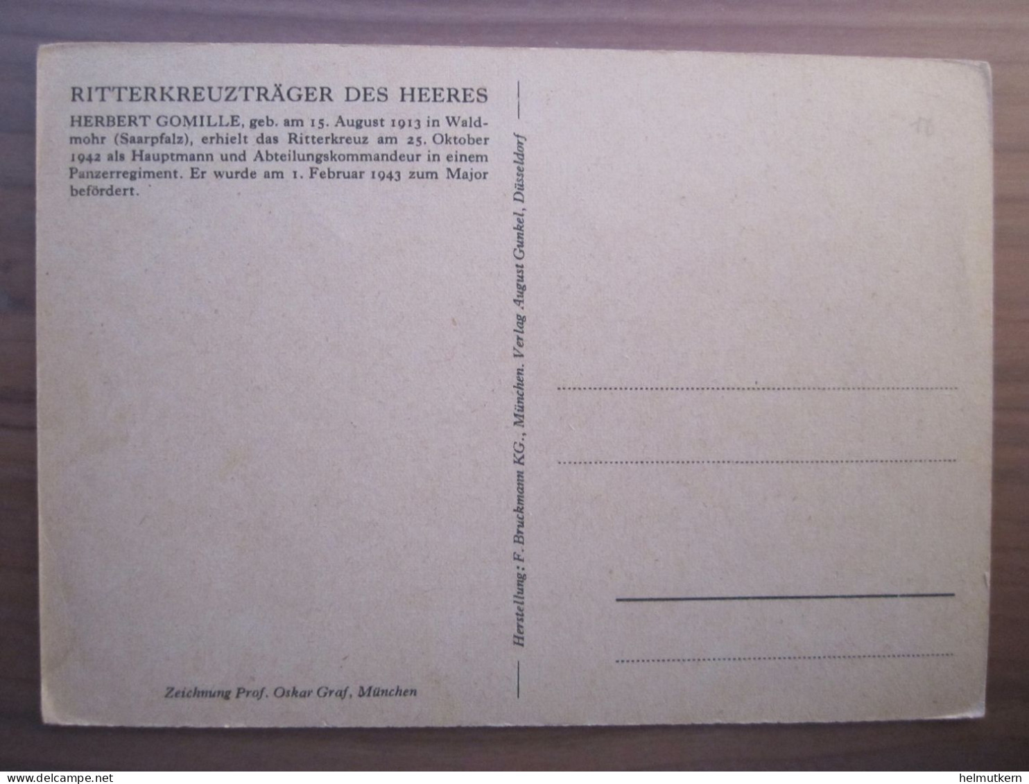 Ritterkreuzträger - Herbert Gomille - Zeichnung Prof. O. Graf München - 1939-45