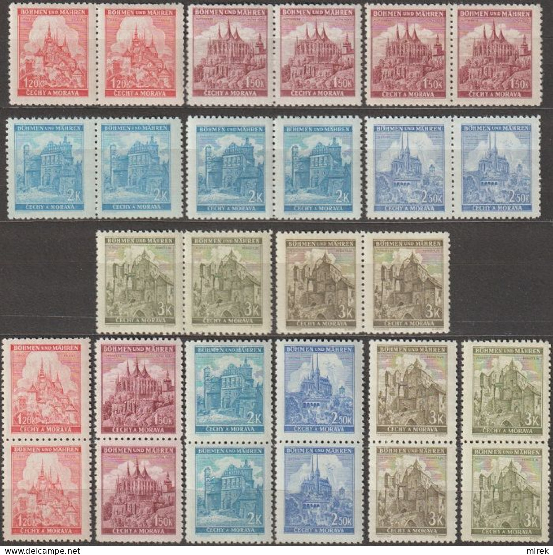 041/ Pof. 57-61, Basic Colors, Pairs - Unused Stamps