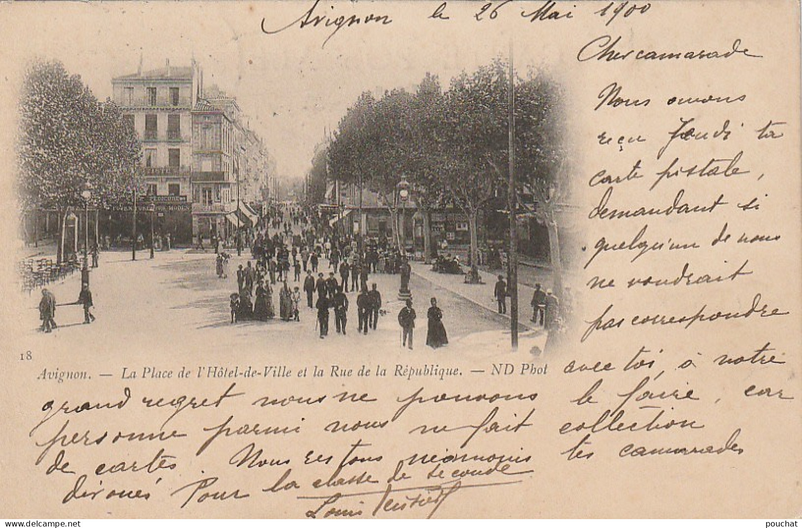 LE 1-(84) AVIGNON - LA PLACE DE L' HOTEL DE VILLE ET LA RUE DE LA REPUBLIQUE  - 2 SCANS - Avignon