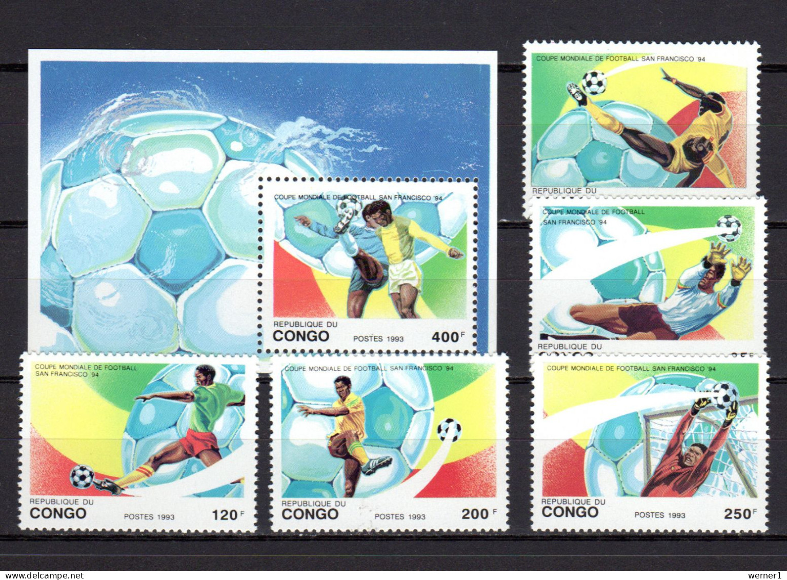 Congo 1993 Football Soccer World Cup Set Of 5 + S/s MNH - 1994 – Stati Uniti