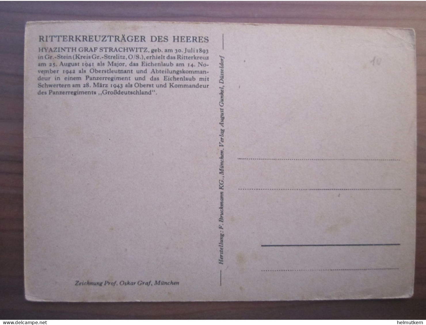 Ritterkreuzträger - Hyazinth Graf Strachwitz - Zeichnung Prof. O. Graf München - 1939-45