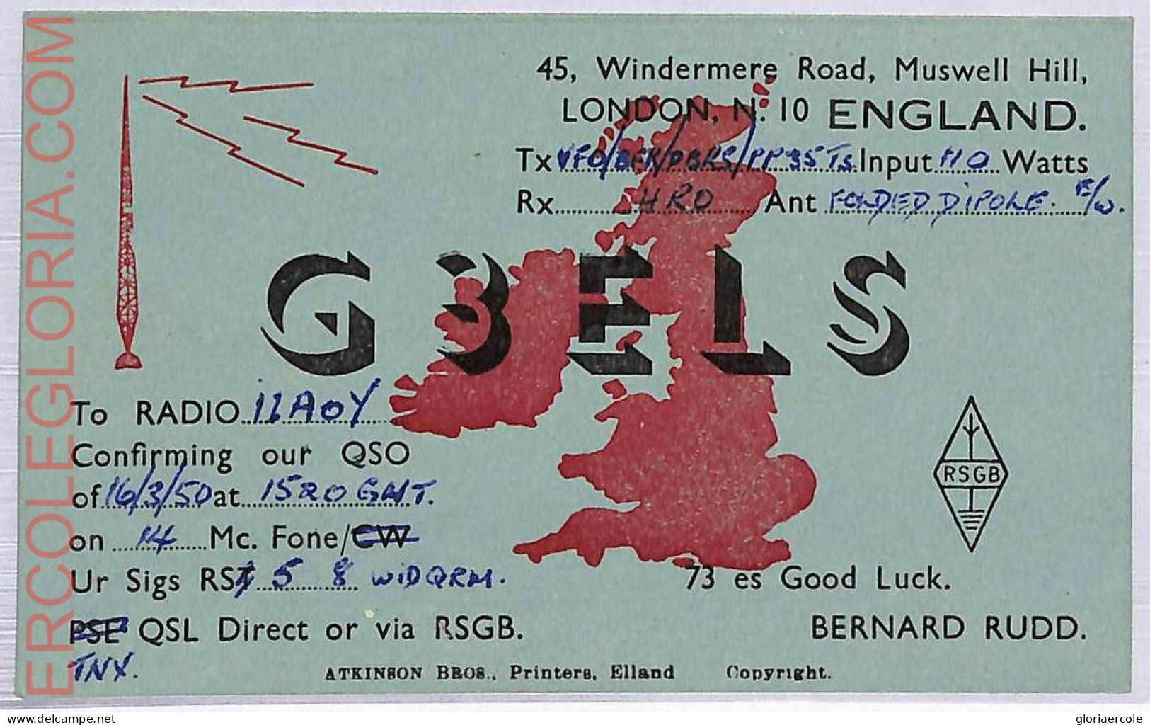 Ad9116 - GREAT BRITAIN - RADIO FREQUENCY CARD - England - 1950 - Radio
