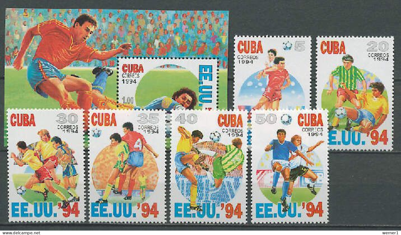 Cuba 1994 Football Soccer World Cup Set Of 6 + S/s MNH - 1994 – USA