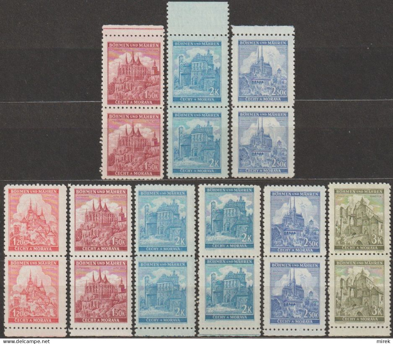 043/ Pof. 57-61, Basic Colors, Border Pairs - Unused Stamps