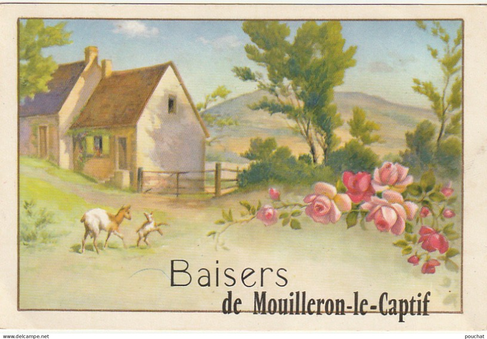 LE 4-(85) BAISERS DE MOUILLERON LE CAPTIF - CARTE FANTAISIE COULEURS - SCENE CHAMPETRE - 2 SCANS  - Andere & Zonder Classificatie