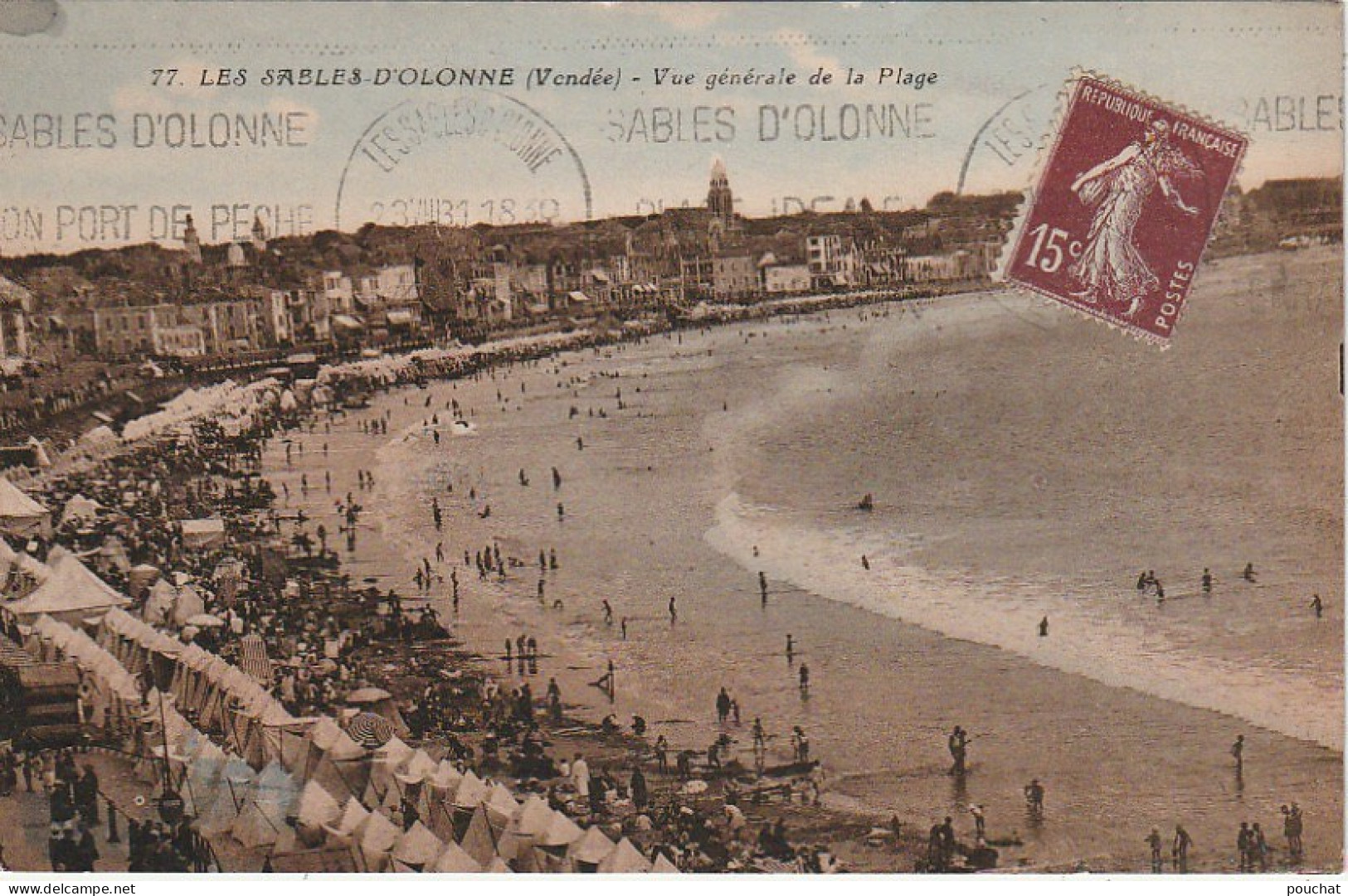 LE 4-(85) LES SABLES D' OLONNE - VUE GENERALE DE LA PLAGE - CARTE COLORISEE - 2 SCANS  - Sables D'Olonne