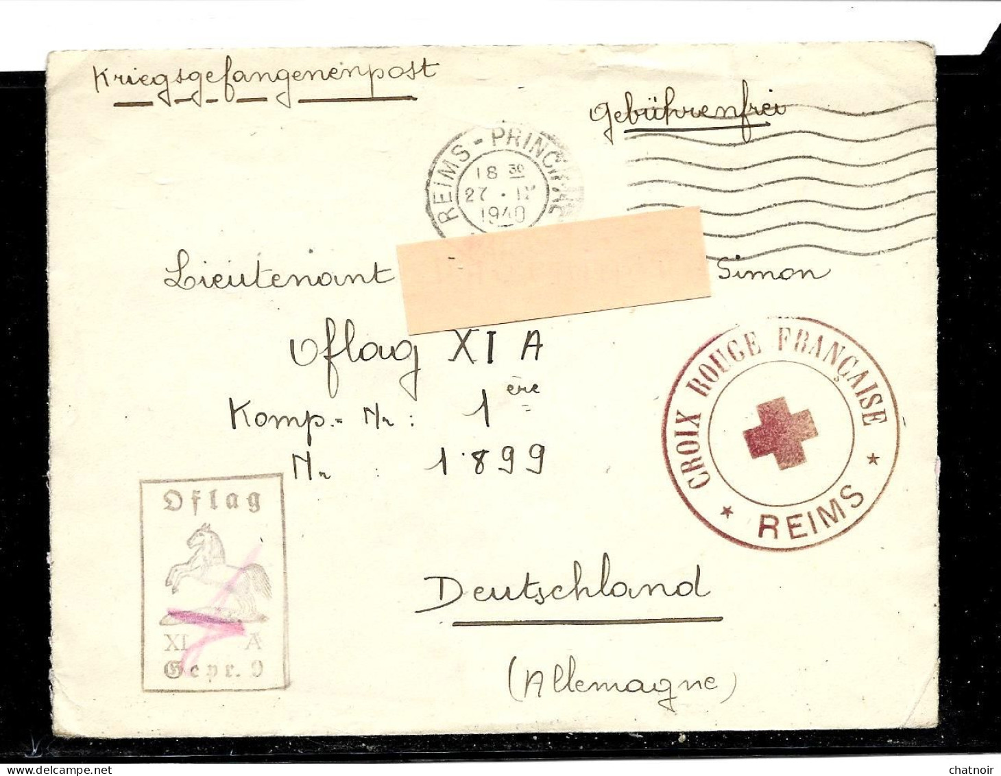 Envel  Oblit  REIMS  MARNE  1940  +  Cachet  CROIX ROUGE FRANCAISE  REIMS Pour L ' ALLEMAGNE - Red Cross