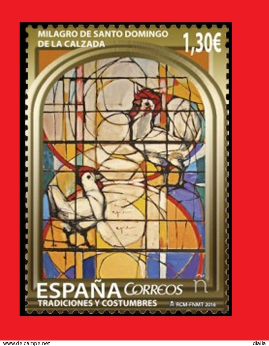 Spain Espagne 2016, Vitrail Santo Domingo De La Calzada Cock Rooster Coq Hahn Gallo MNH ** - Gallinaceans & Pheasants