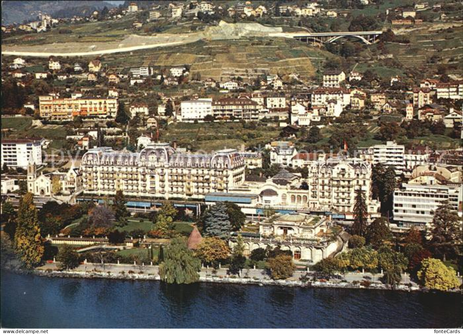 12606764 Montreux VD Fliegeraufnahme Hotel Palace Et Pavillon Des Sports Montreu - Andere & Zonder Classificatie