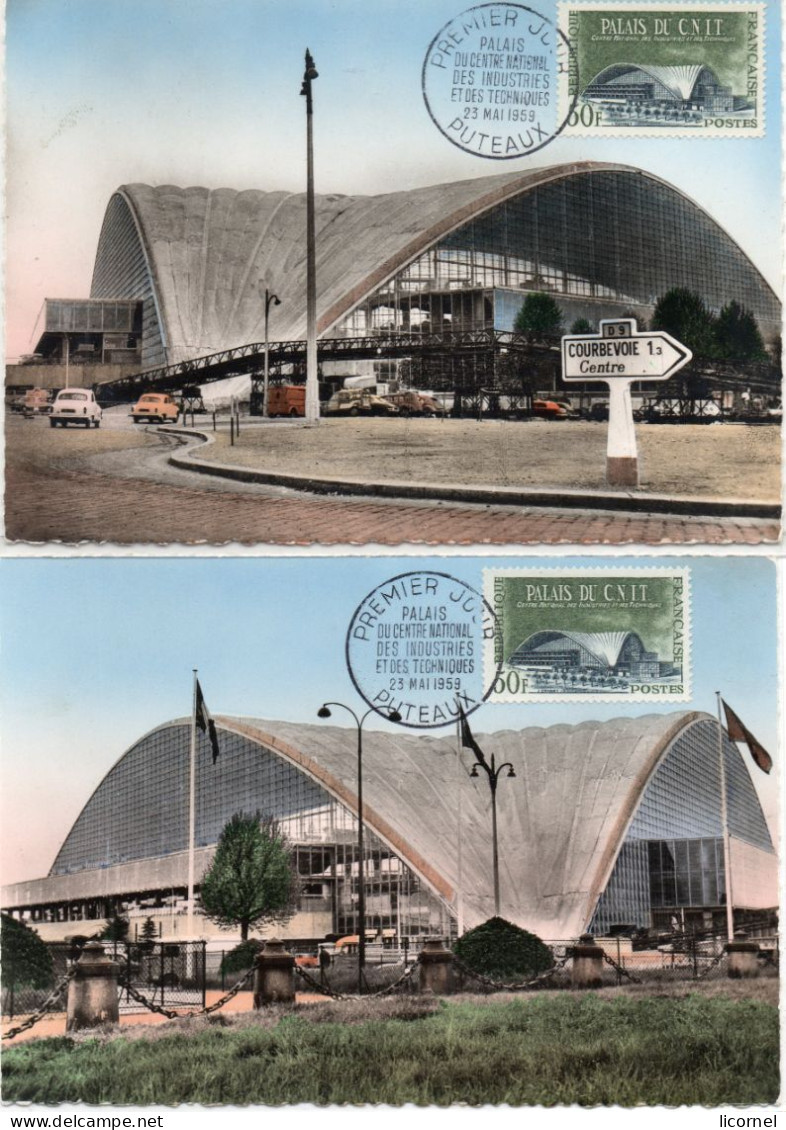 Cartes Maxi 1959 Premier Jour  :PALAIS DU CNIT (lot De 2 Cartes) - 1950-1959