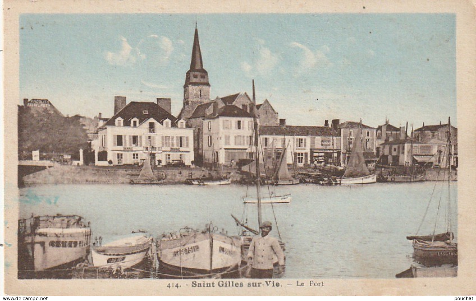 LE 5-(85) SAINT GILLES SUR VIE - LE PORT -  PECHEUR - CARTE COLORISEE - 2 SCANS  - Saint Gilles Croix De Vie