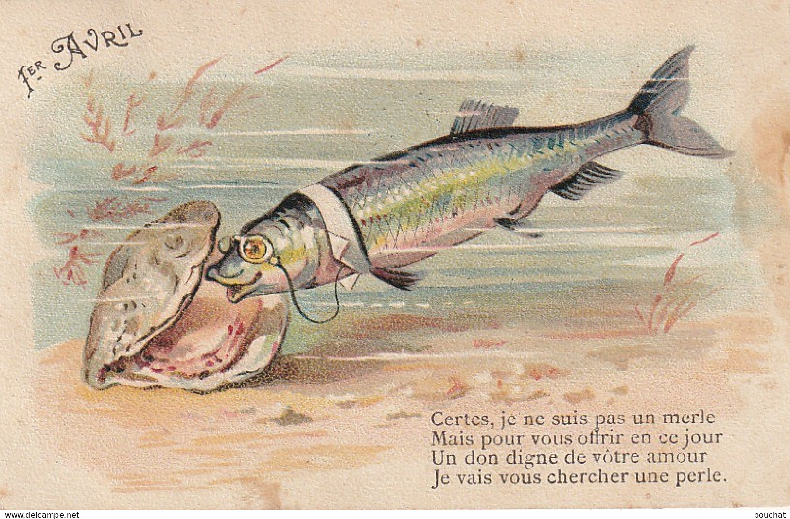 LE 6- 1er AVRIL -" CERTES , JE NE SUIS PAS UN MERLE ..." -  POISSON AVEC LUNETTES ET FAUX COL- CARTE FANTAISIE - 2 SCANS - 1° Aprile (pesce Di Aprile)