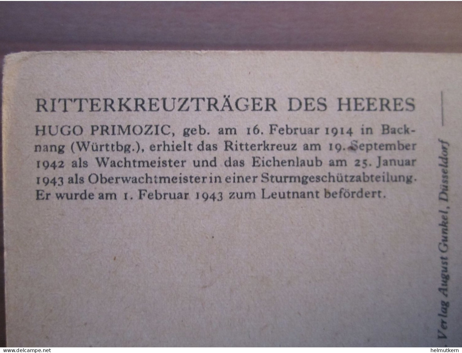 Ritterkreuzträger - Hugo Primozic - Zeichnung Prof. O. Graf München - 1939-45