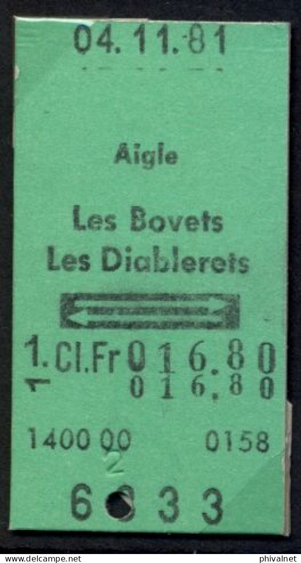 04/11/81  , AIGLE - LES BOVETS , LES DIABLERETS , TICKET DE FERROCARRIL , TREN , TRAIN , RAILWAYS - Europe