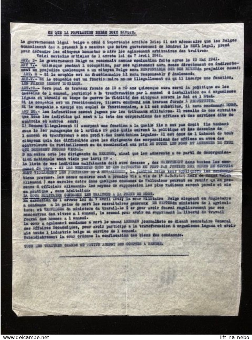 Tract Presse Clandestine Résistance Belge WWII WW2 'Ce Que La Population Belge Doit Savoir' - Documentos