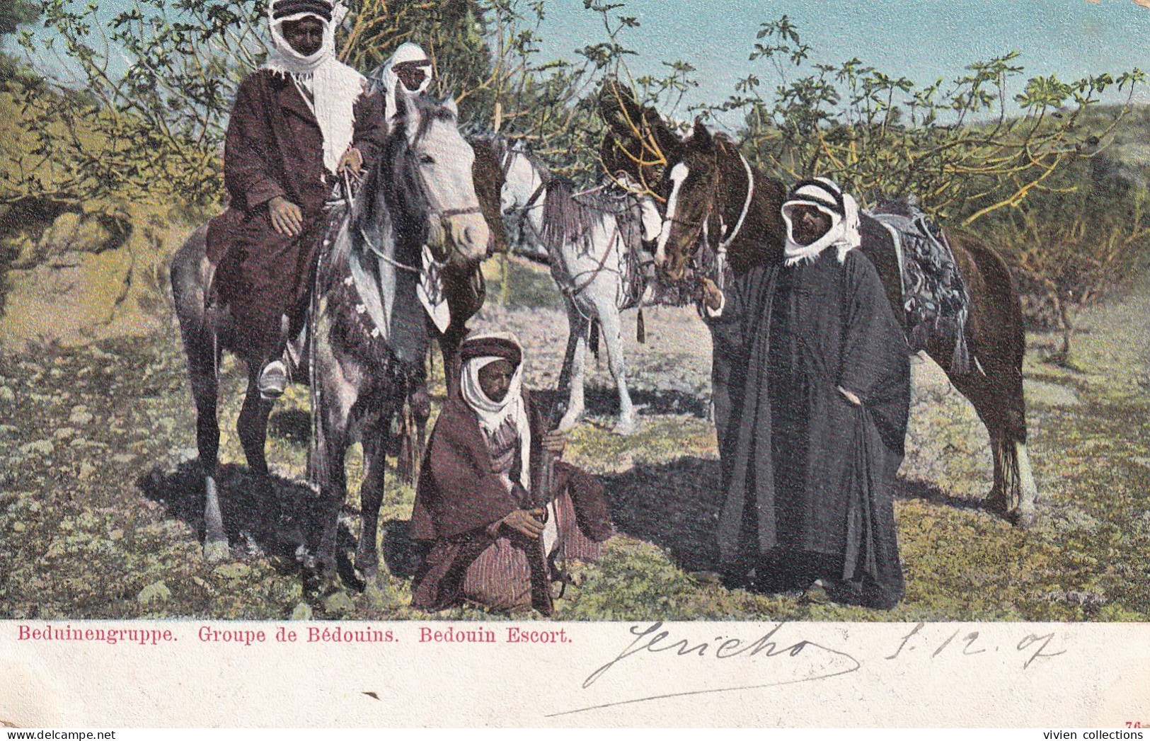 Palestine Cisjordanie Oblitération De Jéricho En 1907 Sur Timbre Turc Carte Groupe De Bédouins - Palästina