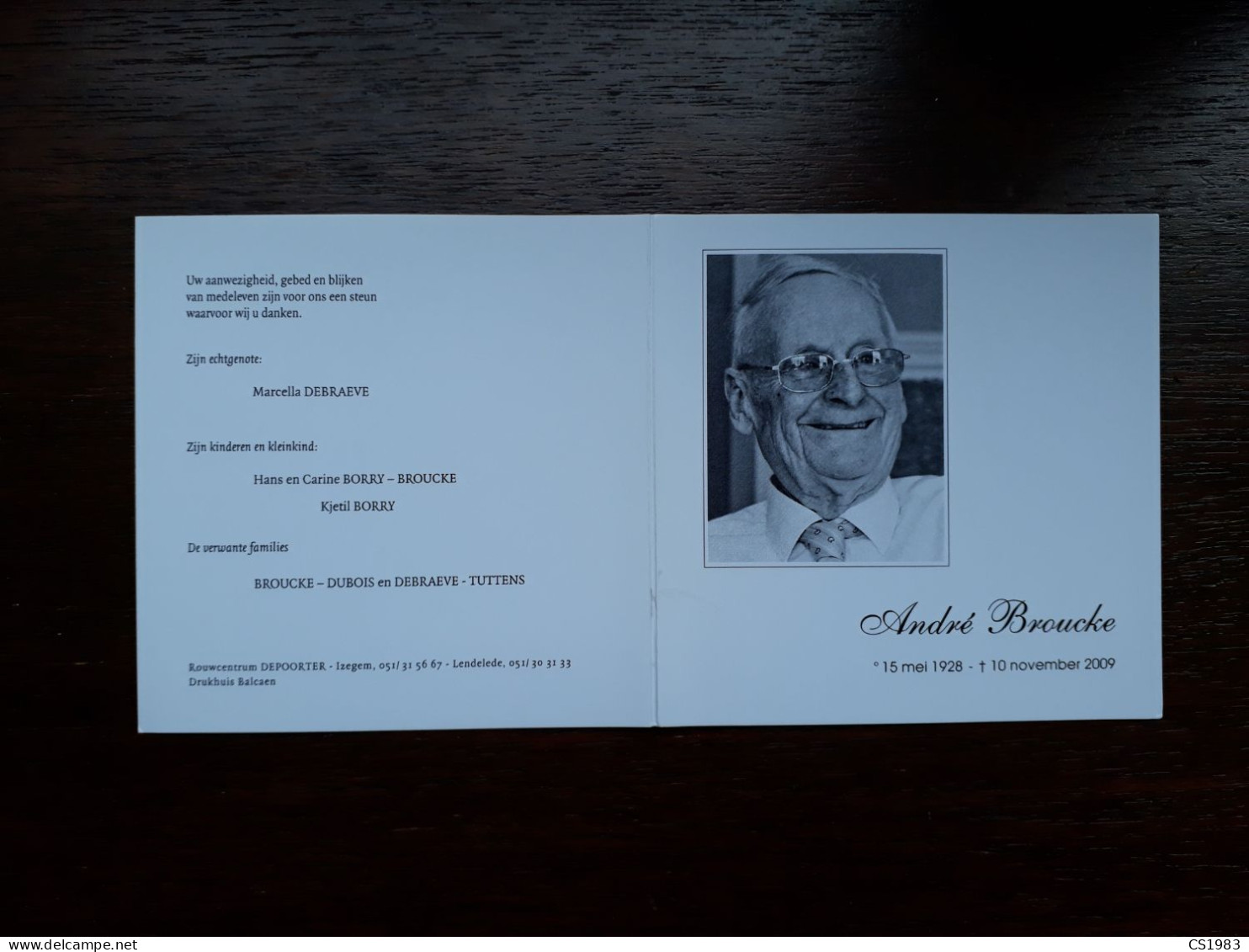 André Broucke ° Malo Les Bains (F) 1928 + Izegem 2009 X Marcella Debraeve (Fam: Dubois-Tuttens-Borry) Emelgem - Obituary Notices