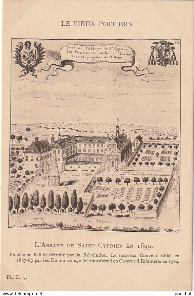 LE 10-(86) LE VIEUX POITIERS - L' ABBAYE DE SAINT CYPRIEN EN 1699 - GRAVURE - 2 SCANS - Poitiers