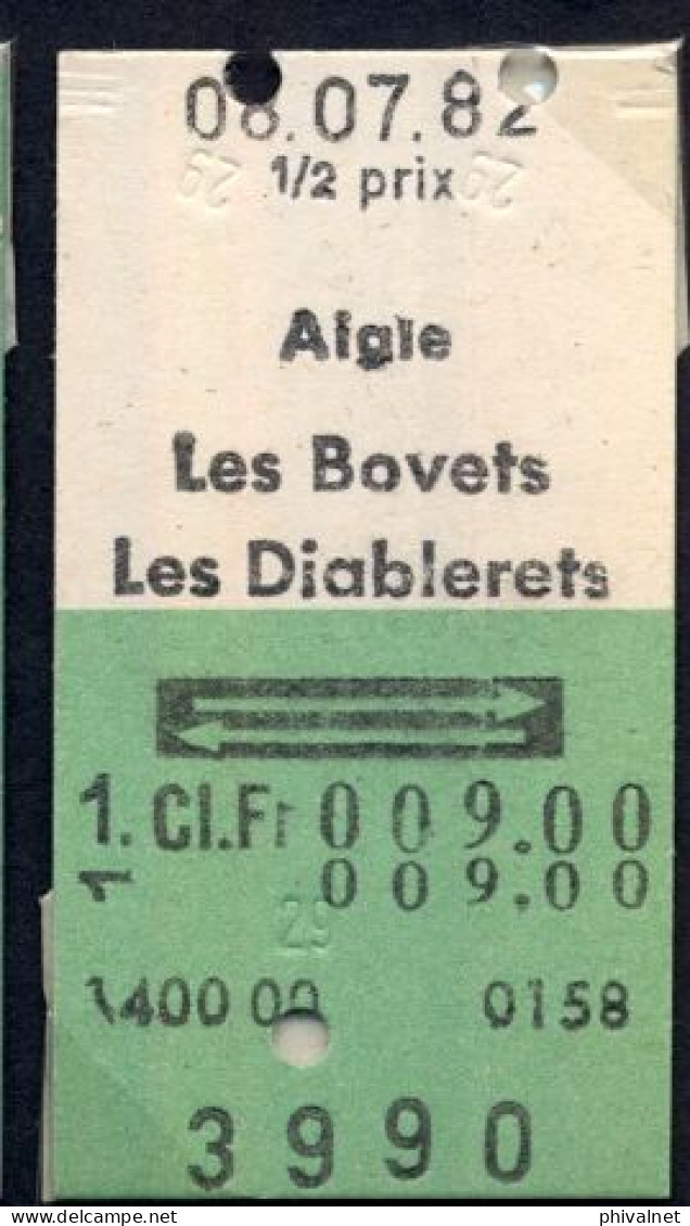 08/07/82  , AIGLE - LES BOVETS , LES DIABLERETS , TICKET DE FERROCARRIL , TREN , TRAIN , RAILWAYS - Europa