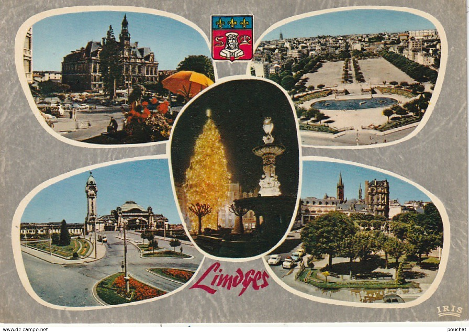 LE 11-(87) LIMOGES - CARTE MULTIVUES COULEURS : SAPIN DE NOEL A L' HOTEL DE VILLE, GARE DES BENEDICTINS ...- 2 SCANS - Limoges