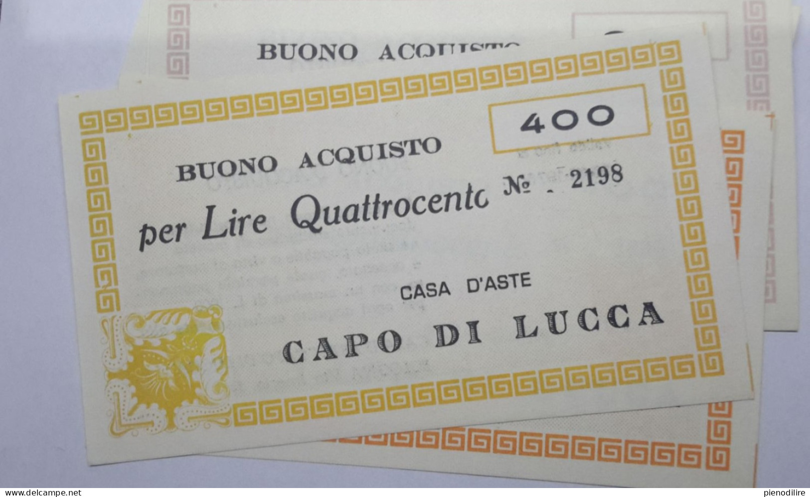 LOTTO 5Pz. 100 200 300 400 LIRE BUONI ACQUISTO CASA D'ASTE CAPO DI LUCCA VALIDO FINO AL 31.12.1976 (A.1)