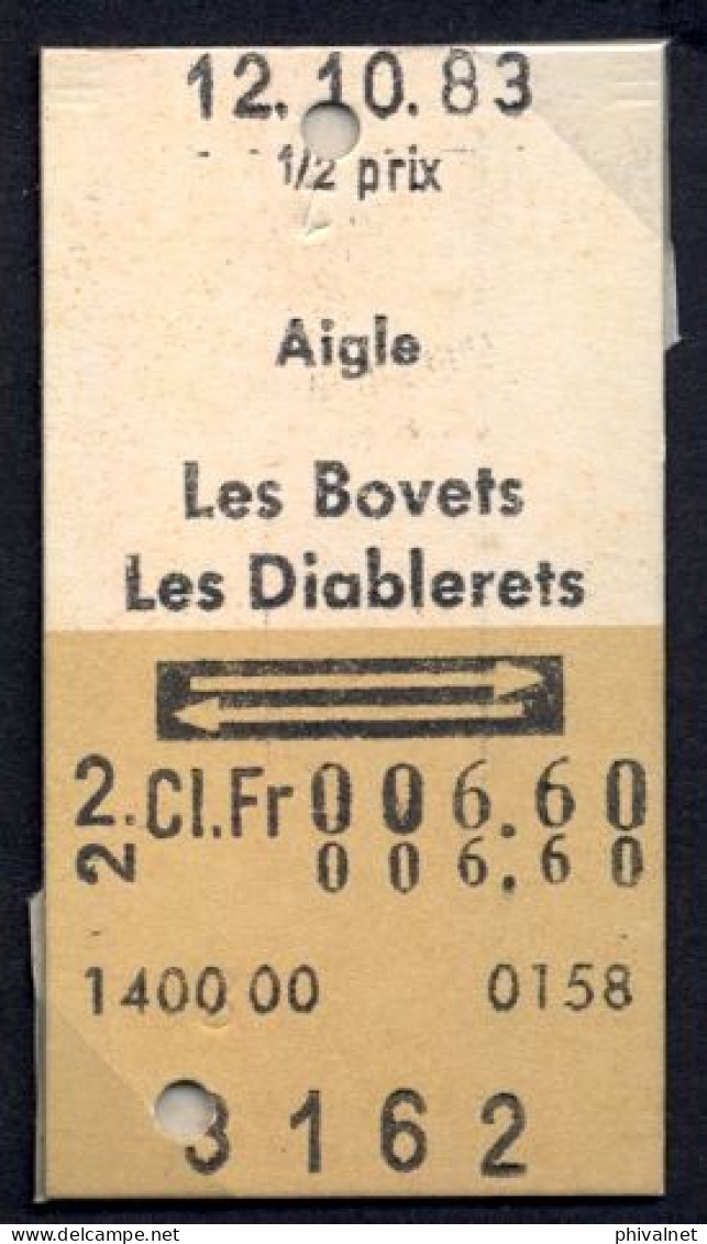 12/10/83  , AIGLE - LES BOVETS , LES DIABLERETS , TICKET DE FERROCARRIL , TREN , TRAIN , RAILWAYS - Europe