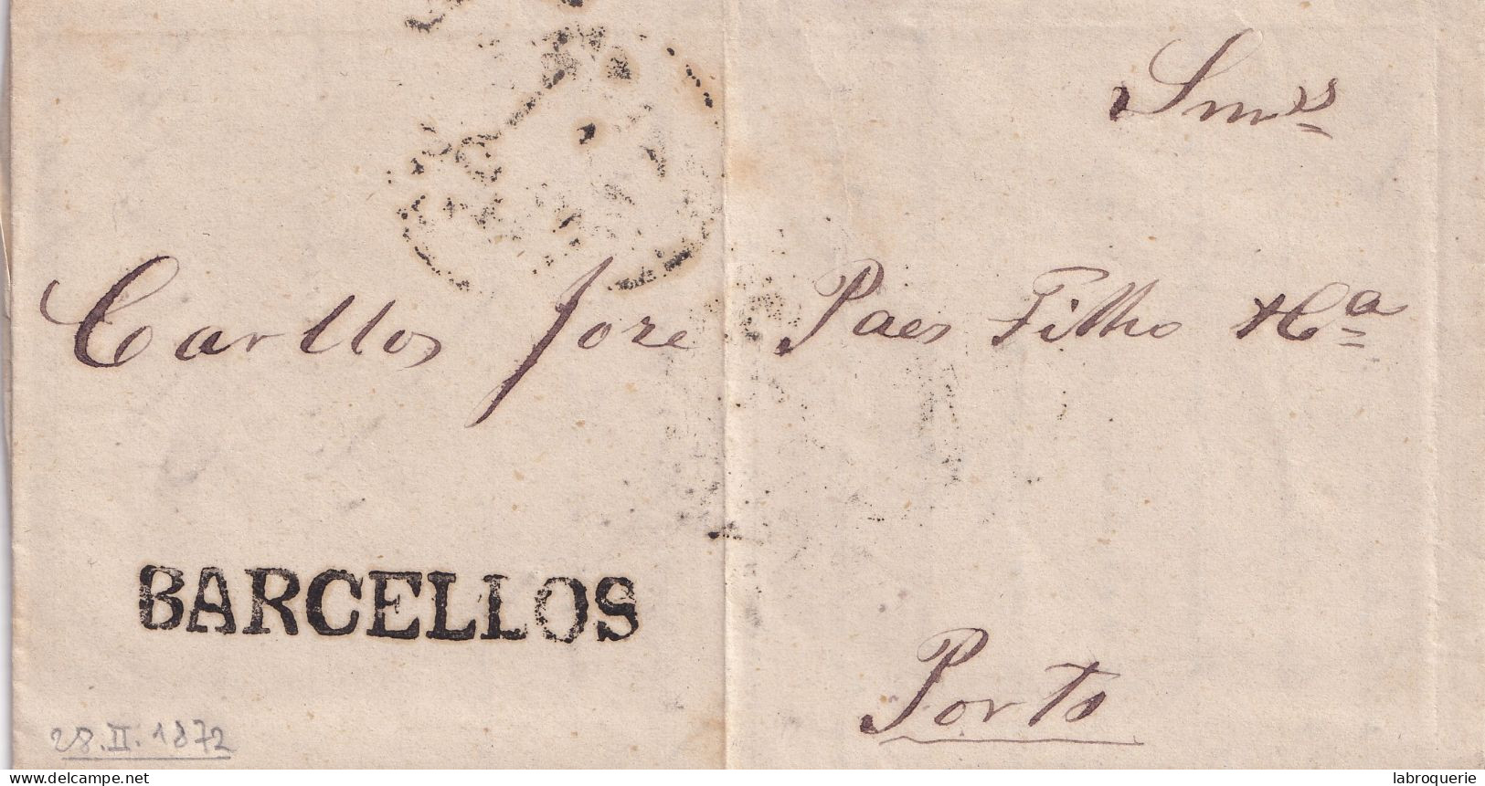 POR - LETTRE DE BARCELOS À PORTO - 1872 - Postmark Collection